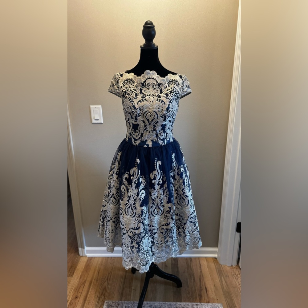 Navy and Champagne ChiChi London Midi Dress